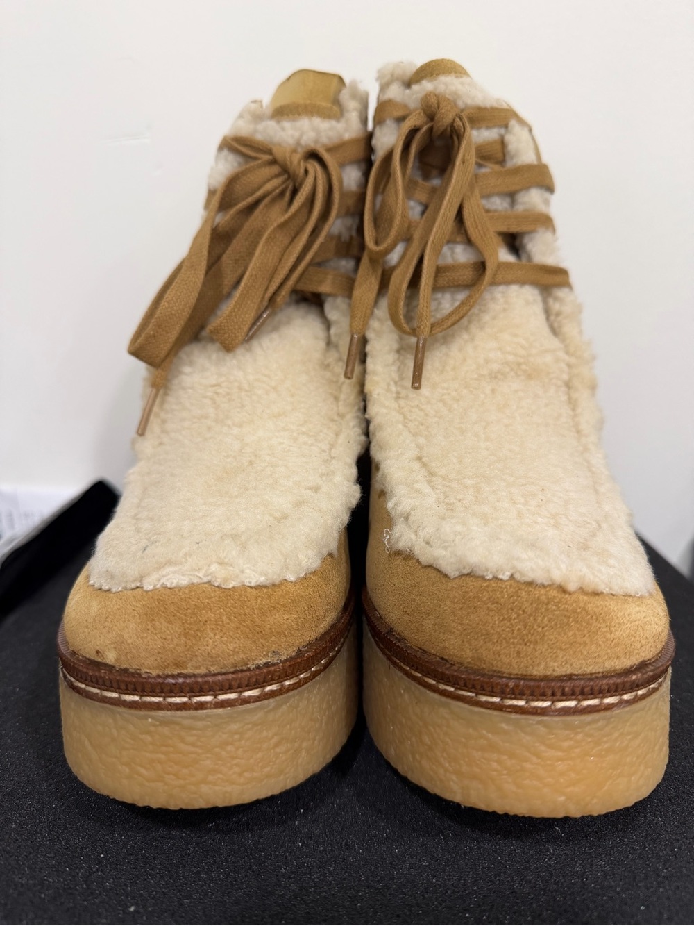 Sam Edelman Women’s Shearling Platform Ankle Boots - Tan With box